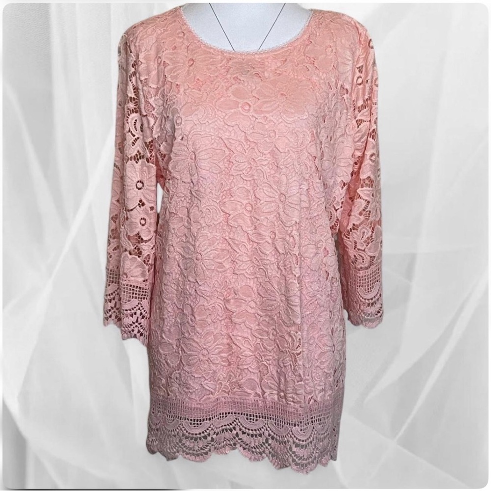 Coral Lace Long Sleeve Tunic Top